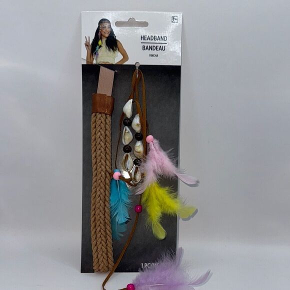 Brown and Multicolor Feather Headband - Picture 1 of 5